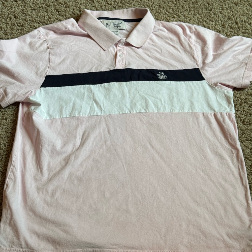 Original Penguin Pink Blue White Polo Shirt Size XL